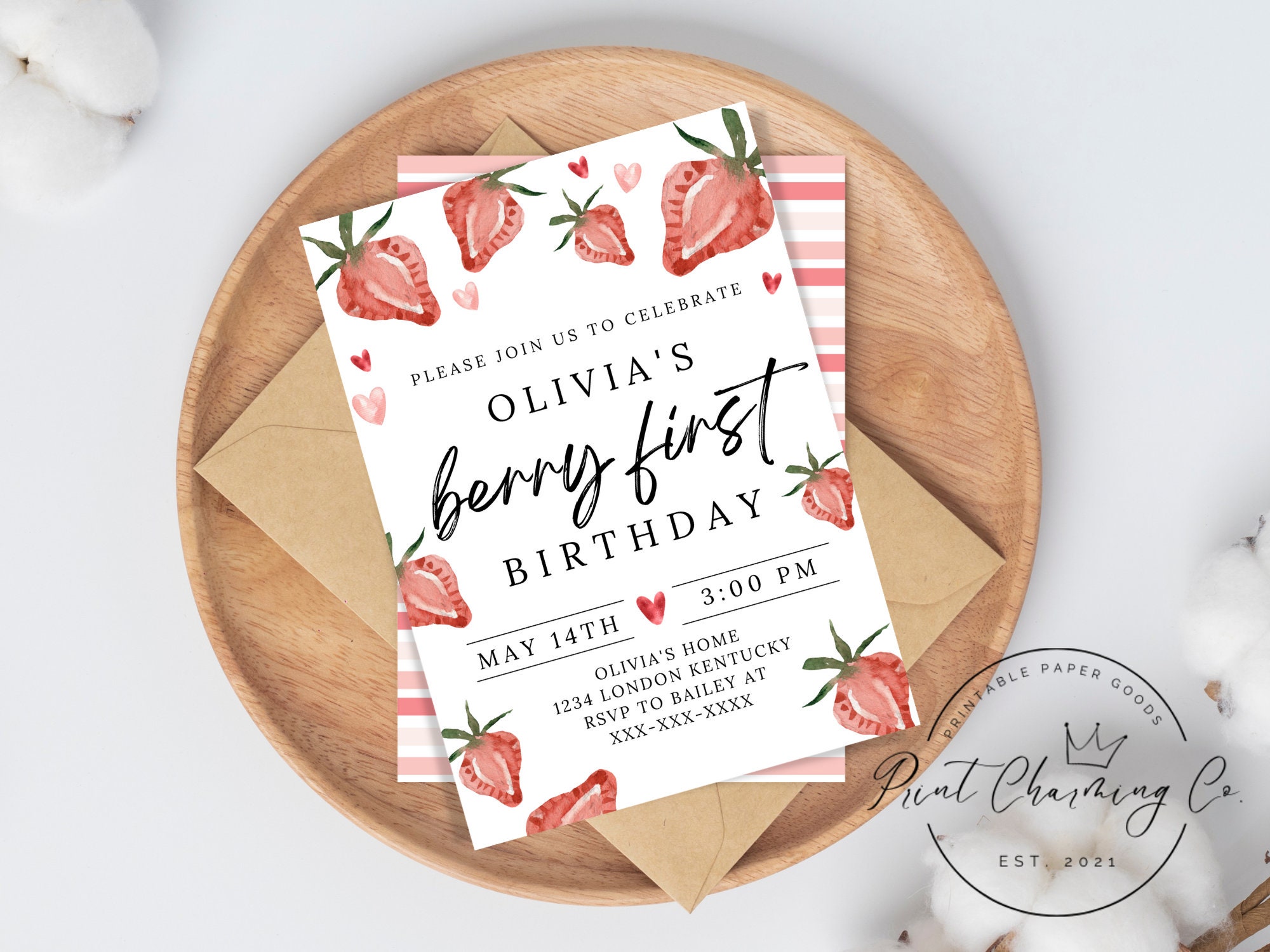 Berry First Birthday Invitation
 Editable Berry First Birthday Invitation Girl First Birthday Etsy