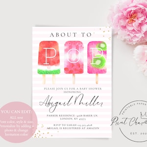 Popsicle Baby Shower Invitation, About to Pop Invitation, Editable Invite, Digital Download, Printable Baby Shower Invite, Popsicle Theme