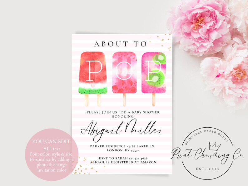 Popsicle Baby Shower Invitation About to Pop Invitation Editable Invite Digital Download Printable Baby Shower Invite