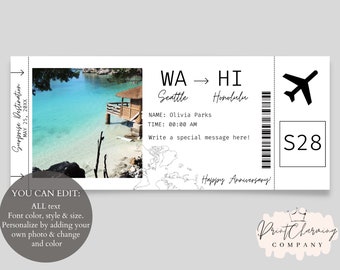 Editable Boarding Pass, Ticket Template, Vacation Ticket, Surprise Airline Ticket, Travel Gift Couple Gift, Surprise Trip, Instant