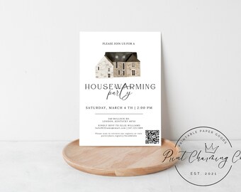 Neutral Home Housewarming Party Invite, New Home Invitation, Printable Moving Announcement, Instant Download, Home Sweet Home, EDITABLE
