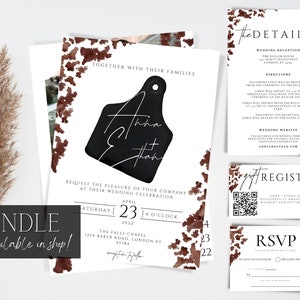 Western Wedding Invitation Template, Photo Wedding Invitation, Cow Print, Instant Download, Invitation with Photo, Rustic Wedding, DIY image 2