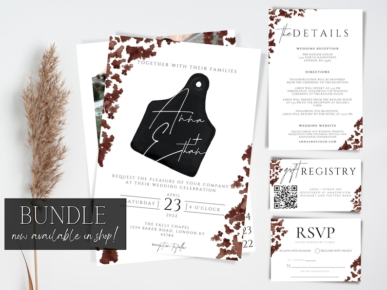 Western Wedding Invitation Template, Photo Wedding Invitation, Cow Print, Instant Download, Invitation with Photo, Rustic Wedding, DIY image 2