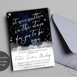 Editable Adoption Baby Shower Invite, Shower Invite, Written in the Stars, Digital Download, Adoption Shower Invite, Printable Invitation