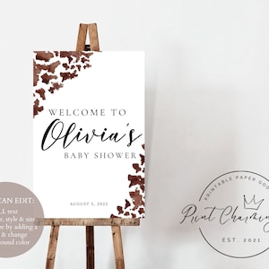 Cow Print Baby Shower Welcome Sign Template, Country Baby Shower Sign, Cowboy, Instant Download, Baby Shower Welcome Sign, Editable, DIY,