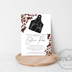 Western Baby Shower Invitation Template, Country Baby Shower Invitation, Cow Print, Instant Download, Oh Baby Shower Template, Editable, DIY