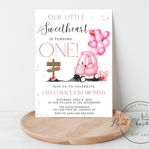 Editable Valentines First Birthday Invitation, A Little Sweetheart Invite, Valentines Party, Sweetheart Birthday Invite, Digital Download