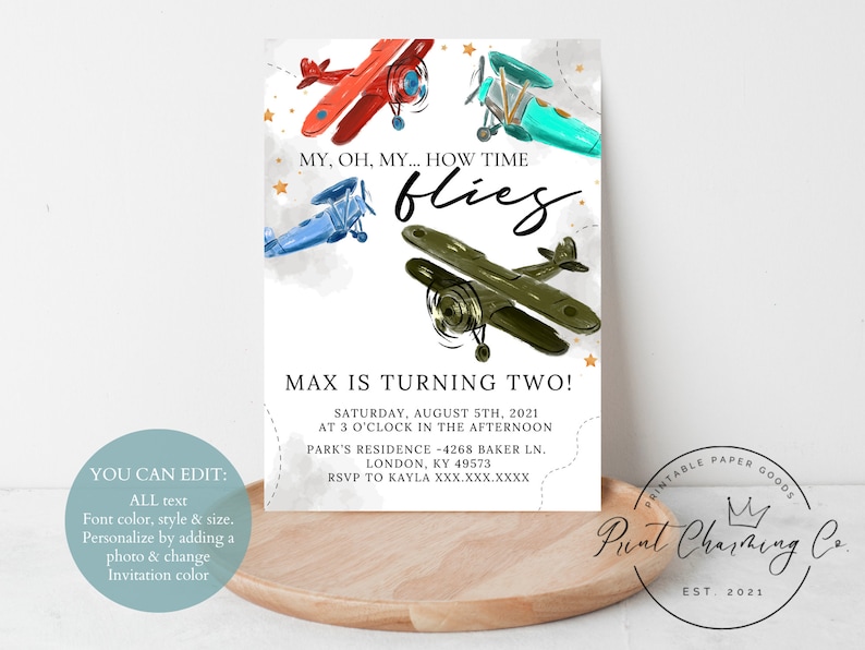 Editable My Oh My How Time Flies Airplane Invitation Airplane Party Invitation Airplane Birthday Invitation Digital Download