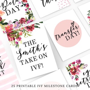Cartes imprimables d'étape de FIV, téléchargement numérique, cartes d'étape, cadeau d'IVF, cartes d'étape modifiables, cartes florales d'étape d'IVF, vous imprimez