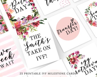 Printable IVF Milestone Cards, Digital Download, Milestone Cards, IVF Gift, Editable Milestone Cards, Floral IVF Milestone Cards, You Print