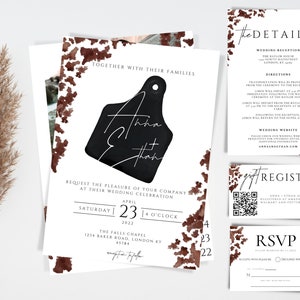 Western Wedding Invitation Bundle, Photo Wedding Invitation, Cow Print, Instant Download, Invitation with Photo, Rustic Wedding, DIY