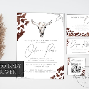 Rodeo Baby Shower Invitation Template, Country Baby Shower Invitation, Cow Print, Instant Download, Oh Baby Shower Template, Editable, DIY