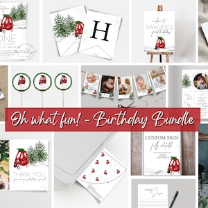 BUNDLE Oh What Fun!, Aniversário de feriado, Pacote de aniversário de inverno, Primeiro aniversário de Natal, Aniversário de Natal, Download digital, Editável
