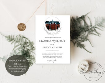 Editable Barn Wedding Invitation, Rustic Red Barn Invite, Digital Download, Rustic Wedding Invite, Save the Date, Invitation Template, DIY