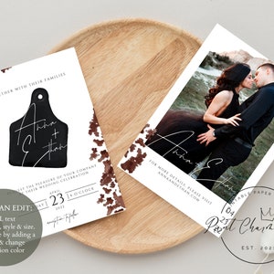 Western Wedding Invitation Template, Photo Wedding Invitation, Cow Print, Instant Download, Invitation with Photo, Rustic Wedding, DIY