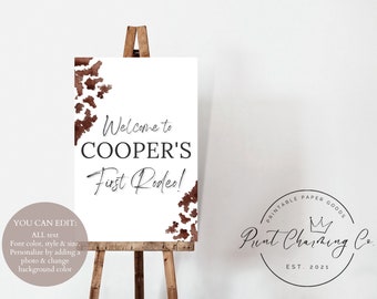 My First Rodeo Welcome Sign, Western First Birthday Sign, Digital, Instant Download, Editable Wild West Birthday Sign, Printable, DIY Sign