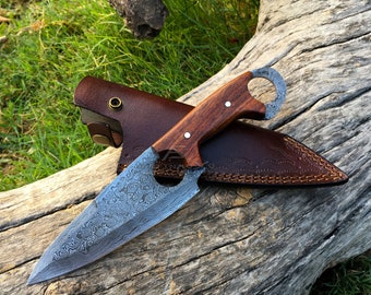 Skinner Knife with leather sheath/ gift for her/ gift for wife/ birthday gift anniversary gift
