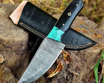 Beautiful hand forged skinner knife, Damascus Hunting Knife, Handmade Kitchen Knives Personalized Knife gift, Bushcraft knife, Camping knife