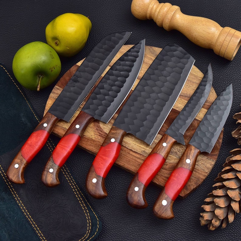 5 Pieces Handmade Black Powder Coated J2 Kitchen Knife Chef's Set and ...