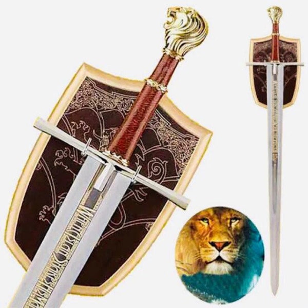CUSTOM Hand Forged Stainless Steel The CHRONICLES Of NARNIA Prince Caspian Sword Replica Gold Color with Wall Plaque Christmas Gift For Him