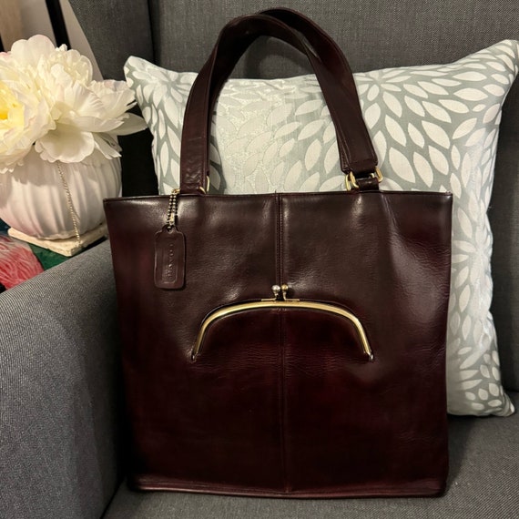 Rare Vintage Coach NYC Burgundy Skinny Tote 9545