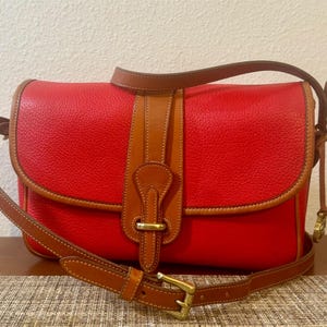 Vintage Dooney & Bourke Red All-Weather Leather Double Buckle Equestrian Bag