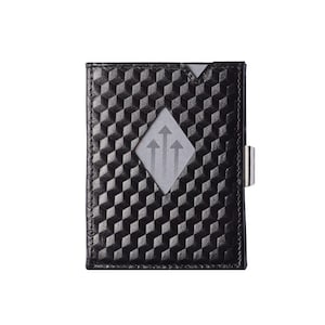 Cartera de piel con forma de cubo negro - Cartera triple EXENTRI - Bloqueo RFID con clip de bloqueo de acero inoxidable - Cartera unisex - Cartera de lujo - Regalo