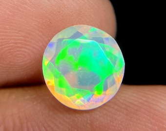 Natural Ethiopian White Opal Faceted 2.15 Carat Round Shape 10x10 MM Welo Fire Opal Jewelry Making Opal Loose Gemstone F196