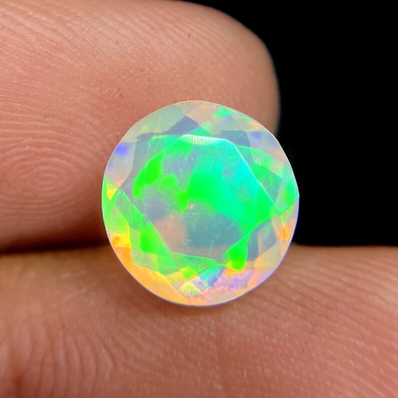 Natural Ethiopian White Opal Faceted 2.15 Carat Round Shape 10x10 MM Welo Fire Opal Jewelry Making Opal Loose Gemstone F196 image 1