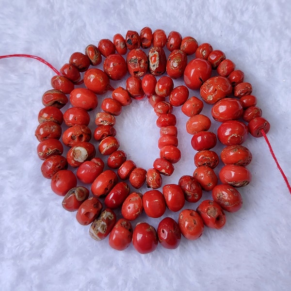 Red Coral Smooth Roundel Bead/Handmade Loose Stone/For Making Jewelry/Necklace/Wholesaler/Supplies/17Inches Strand 6To10MM/F267
