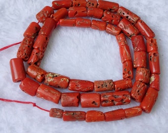 17 INCH Strand Natural Italian Coral smooth Tube Beads, Original Italian Red Coral Cylinder Beads For Jewelry 13x6 mm To 8x4 mm Approx F256