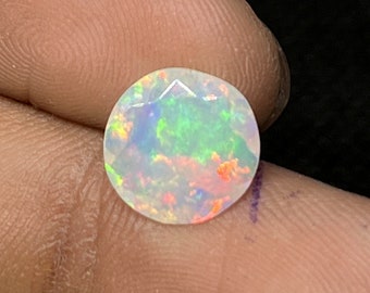 Natural Ethiopian White Opal Faceted 1.65 Carat Round Shape 10x10 MM Welo Fire Opal Jewelry Making Opal Loose Gemstone F119