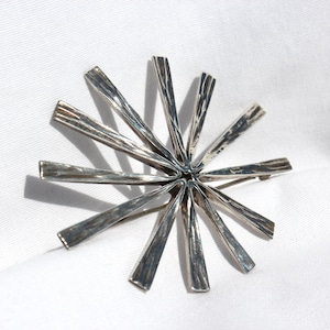 Modernist Inspired 925 Textured Silver Sunburst Brooch