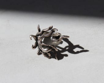 Sterling Silver Brutalist Statement Ring - Size 4.5