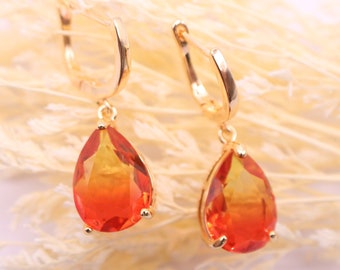 Bi Color Gradient Imperial Topaz Dangle Drop Earrings in 14K Gold, Gift for Mom or a Gift for Her