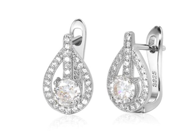 Pave diamond drop earrings sale
