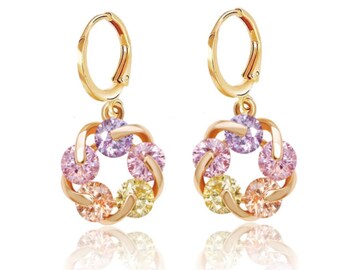 YAZILIND White Cubic Zirconia Lock Flower Pendant Hoop Earrings Gold Plated for Women Girl YAZILIND White Cubic Zirconia Lock Flower Pendant Hoop Earrings Gold Plated for Women Girl