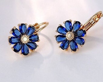 Blue Daisy Sapphire Flower Drop Earring, Gift For Mom