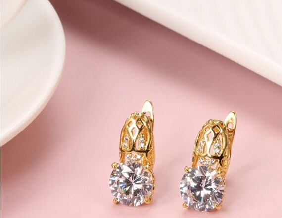 Boho Hollow Flower Natural Cubic Zircon Drop Earrings Dubai Gold