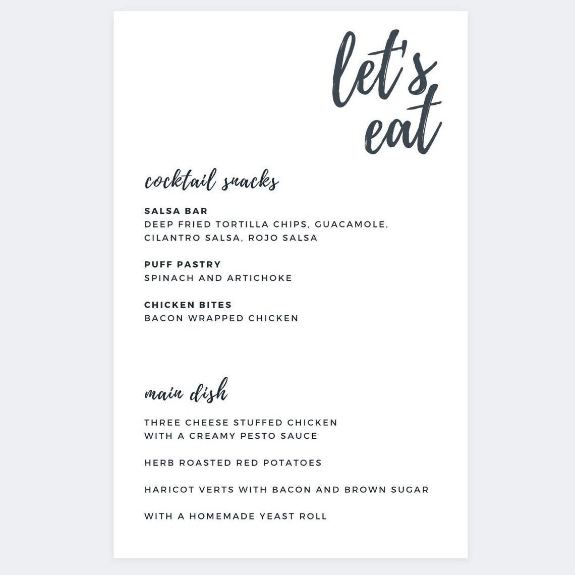 Let's Eat Wedding Menu Cards Printed Ink Cardstock Menus Etsy