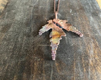 Electroformed Leaf and Caterpillar Pendant