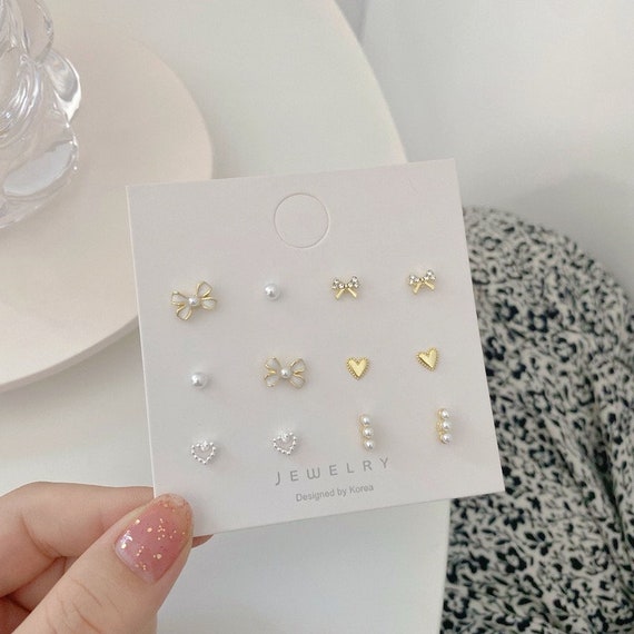 Buy VIEN® Fashion Gold Stud Earrings Set Boho style Resin Pearl Stud  Earrings Alloy Korean Style Earring Set (STYLE-4, Alloy Steel) at Amazon.in