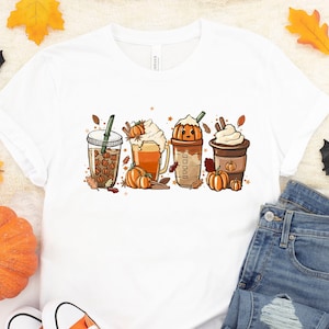 Fall Coffee Shirt, Cute Fall Shirt, Coffee Lover tee Shirt, Halloween Pumpkin Latte Drink Cup, Pumpkin Spice Shirt, Thanksgiving Shirt