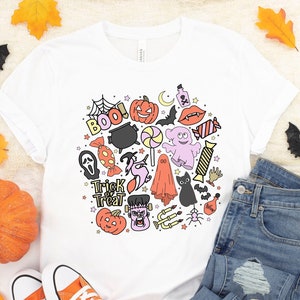 Cute Halloween Theme Shirt for Women, Halloween T-Shirts, Cute Teacher Halloween T-Shirts, Mom Halloween T-Shirts, Fall Shirts