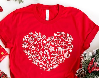 Christmas Heart Shirt, Christmas Shirt, Women Christmas Shirt, Gift for Christmas, Christmas Gifts, Gift for Her, Christmas Vacation