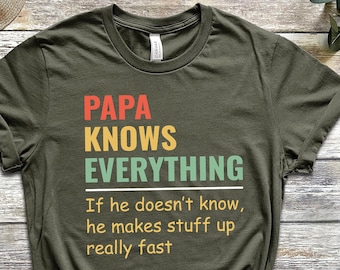 Papa sabe todo camisa, nueva camisa de papá, camisa de papá, camisa de papá, camisa del día del padre, mejor camisa de papá, regalo para papá, regalo para camisa de papá