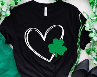 Shamrock Heart Shirt, Heart Shamrock Shirt, Clover Heart Shirt, St Patrick's Day Heart Shirt, Hand Drawn Clover Heart Shirt