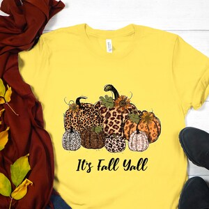 Happy Fall Y'all Women's T-Shirt - Leopard & Pumpkin Graphic Tee, Short Sleeve Fall Thanksgiving Top - View #8