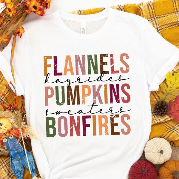 Flannels Pompoenen Hayrides S'mores en Bonfires Shirt, Fall Shirt, Fall Tee, Pumpkin Spice, Cute Fall Shirt, Herfst Shirt, Fall Shirts