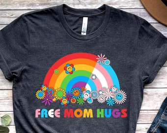 Free Mom Hugs T-Shirt, Proud Mom Apparel, Rainbow Gay Pride T-Shirt, Lgbtq Proud Parent Shirt, Equality Gifts, Rainbow Heart Shirt,Proud Tee